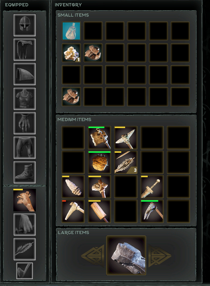 A screenshot of the inventory management screen in ASKA